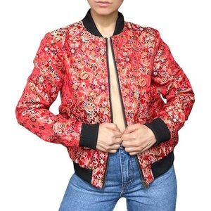 Nasty Gal Red Floral Bomber Jacket